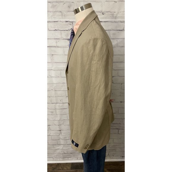 Oak Creek Dillards 3 Button Beige Linen Blend Jacket Blazer‎ Sport Coat  Sz 44L - Picture 3 of 12